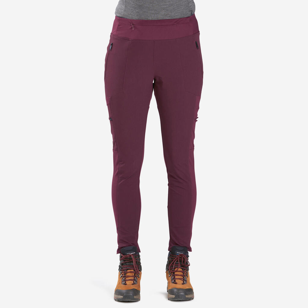 WOMEN’S TREKKING & TRAVEL DURABLE LEGGINGS - TRAVEL 500 - PURPLE