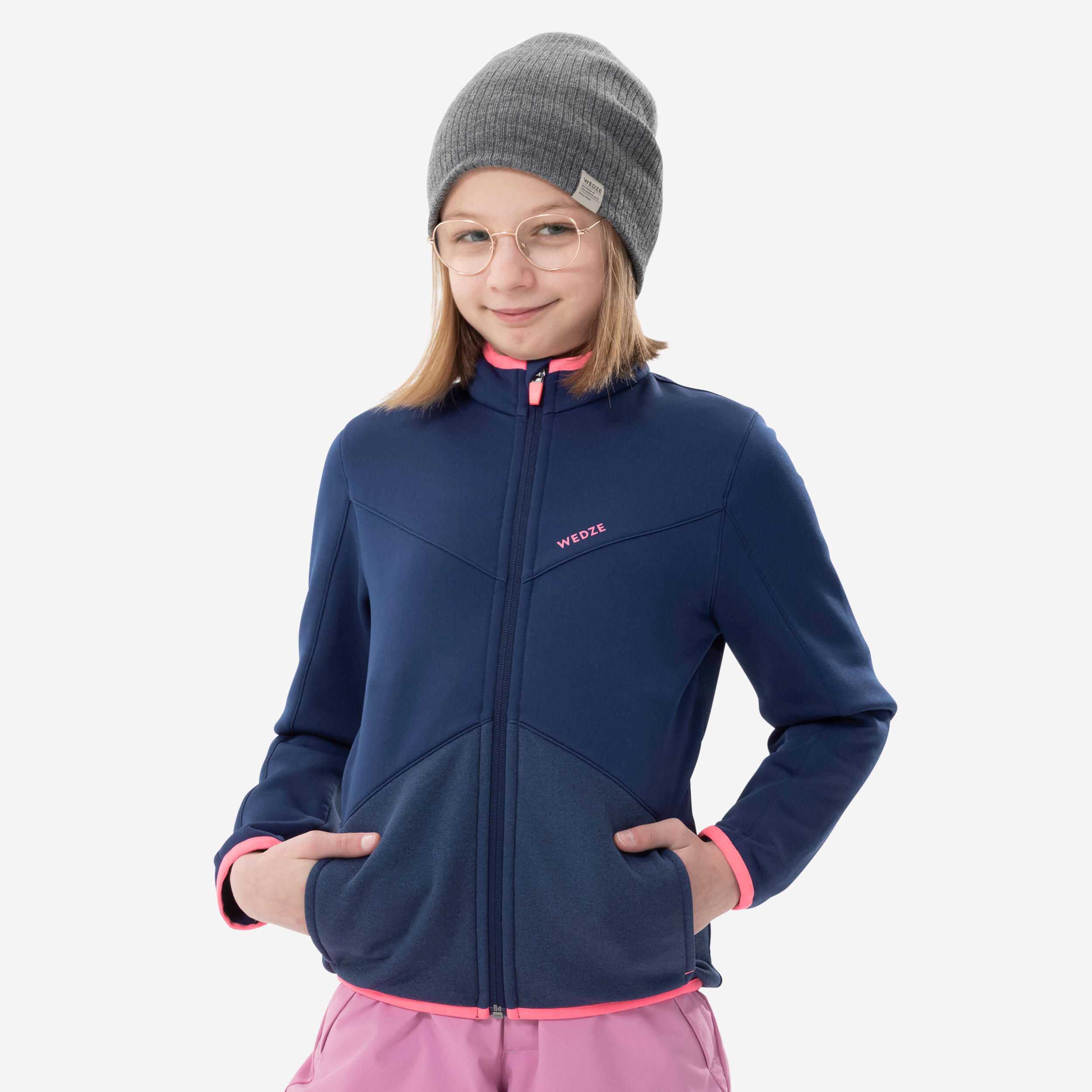 Maglia con zip da sci e snowboard per bambini, 500 blu.