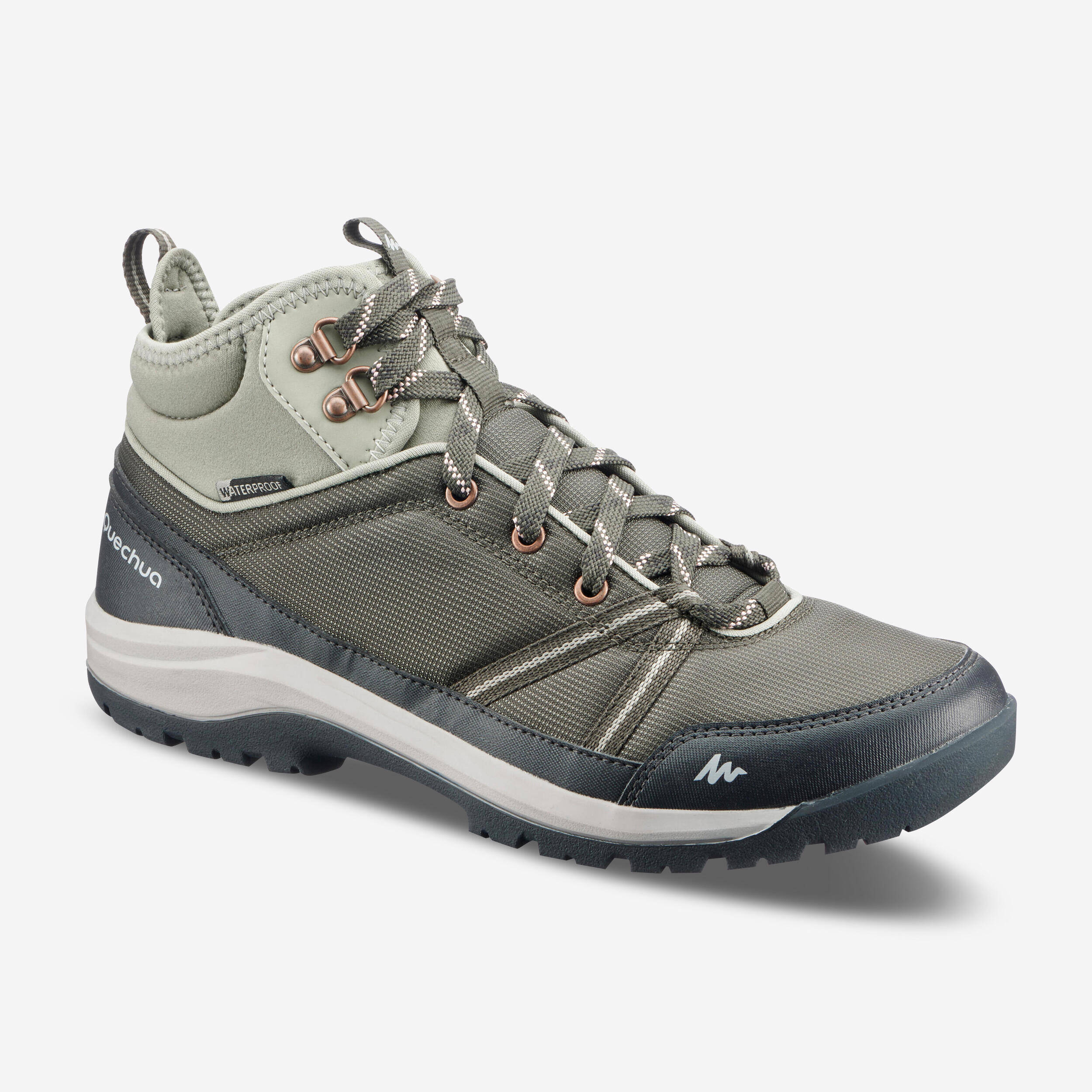 Women Water Resistant Mid Ankle Hiking Shoes Khaki Grey - NH100 -  1