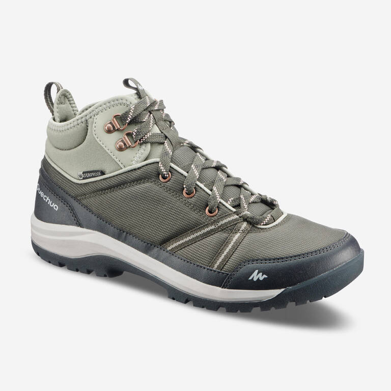 Women Water Resistant Mid Ankle Hiking Shoes Khaki Grey - NH150