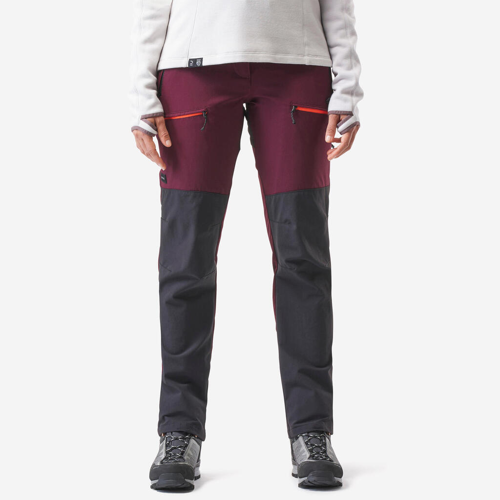 Women's Mountain Trekking Water-Repellent Trousers MT900 - maroon