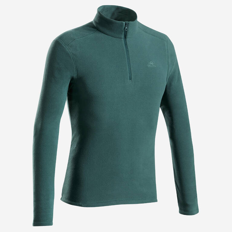 Men Sweater Half-Zip Fleece for Hiking MH100 Green