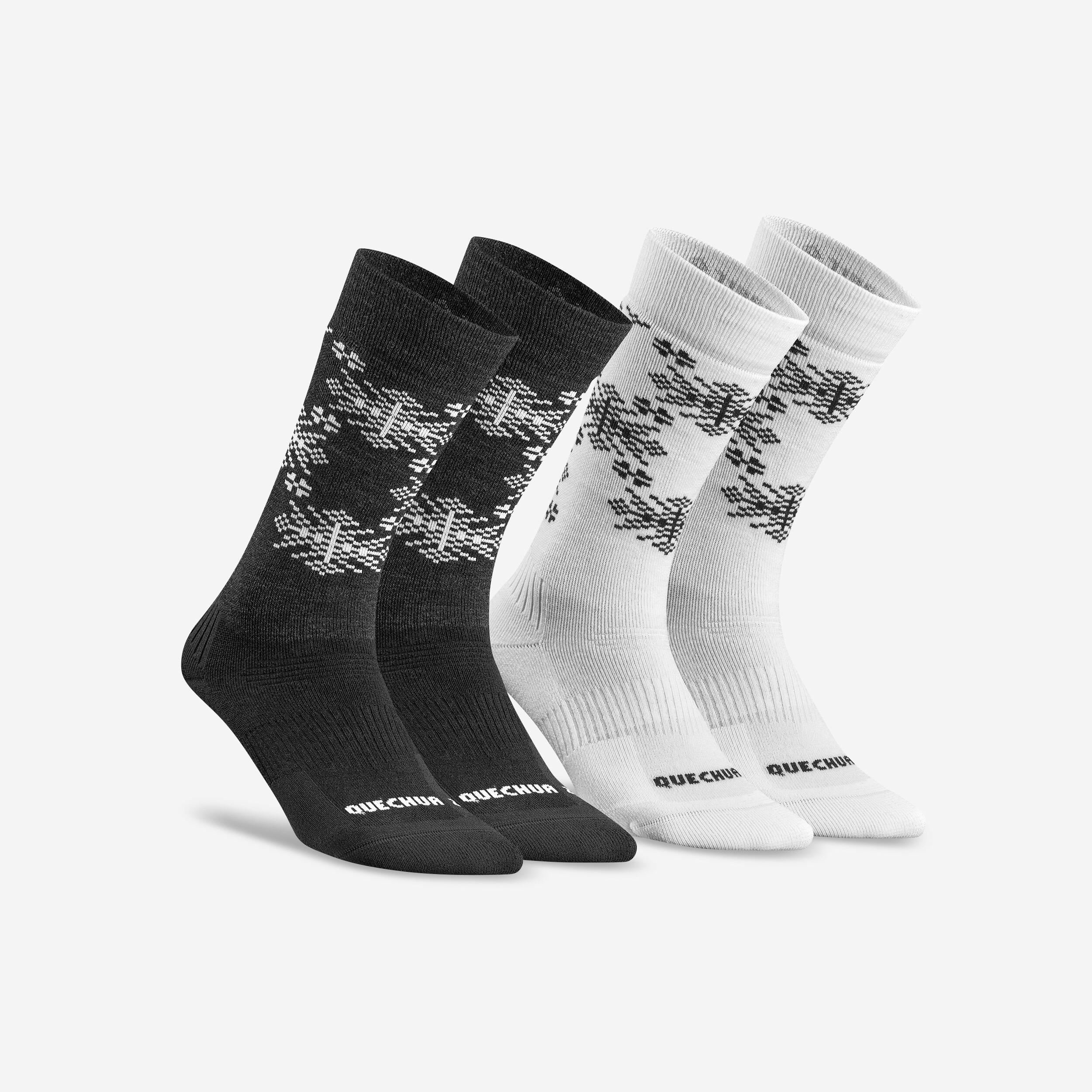 Warm hiking socks, HIKE 500 Mid - Black White