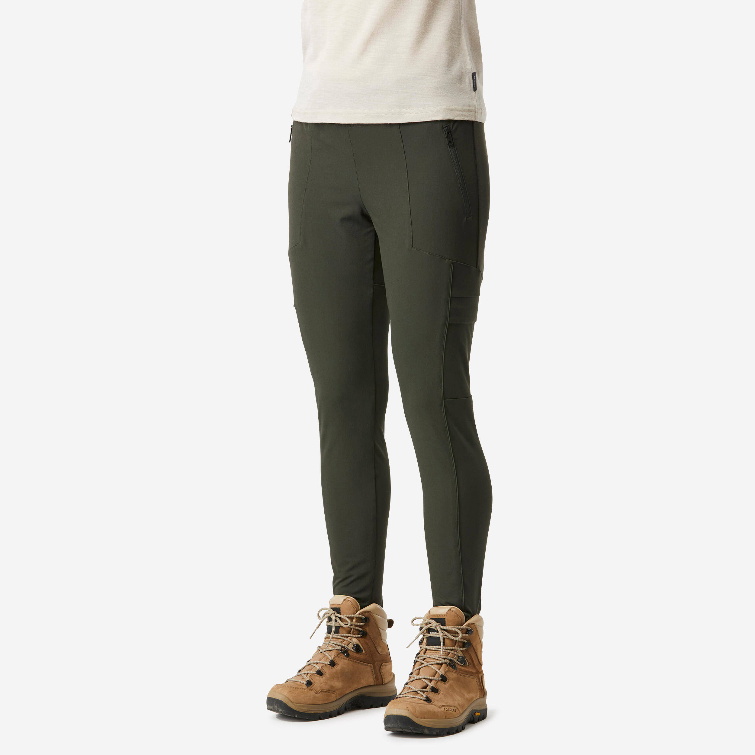 Women Stretchable Leggings with Pockets Dark Green - Travel 500 -  3