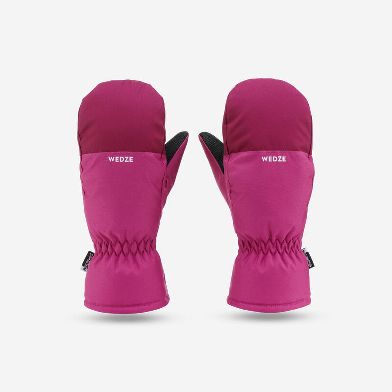 MOUFLES DE SKI ENFANT CHAUDES ET IMPERMEABLES 100 MARINE ROSE FLUO