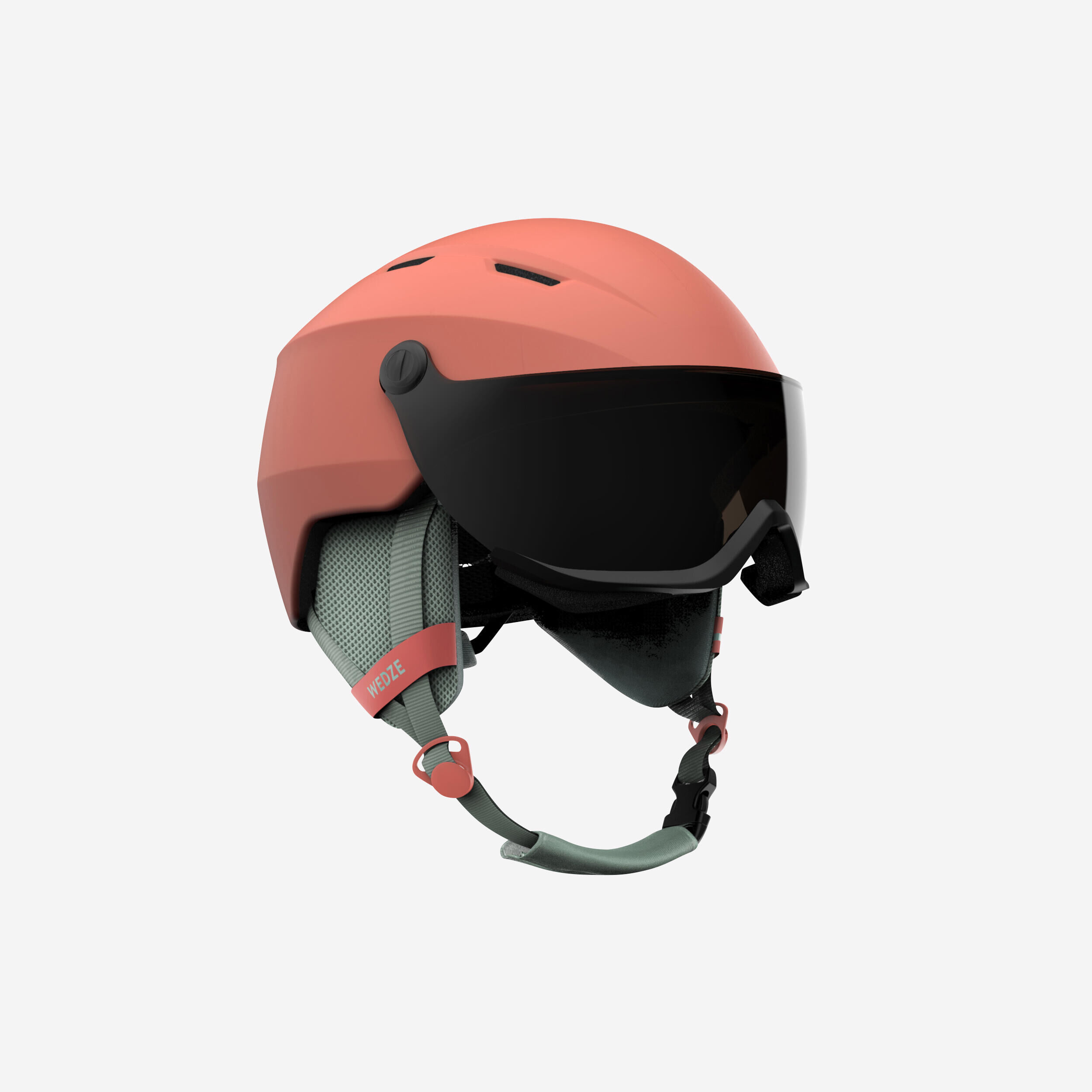 WEDZE ADULTS' DOWNHILL SKI HELMET WITH VISOR H350 - CORAL