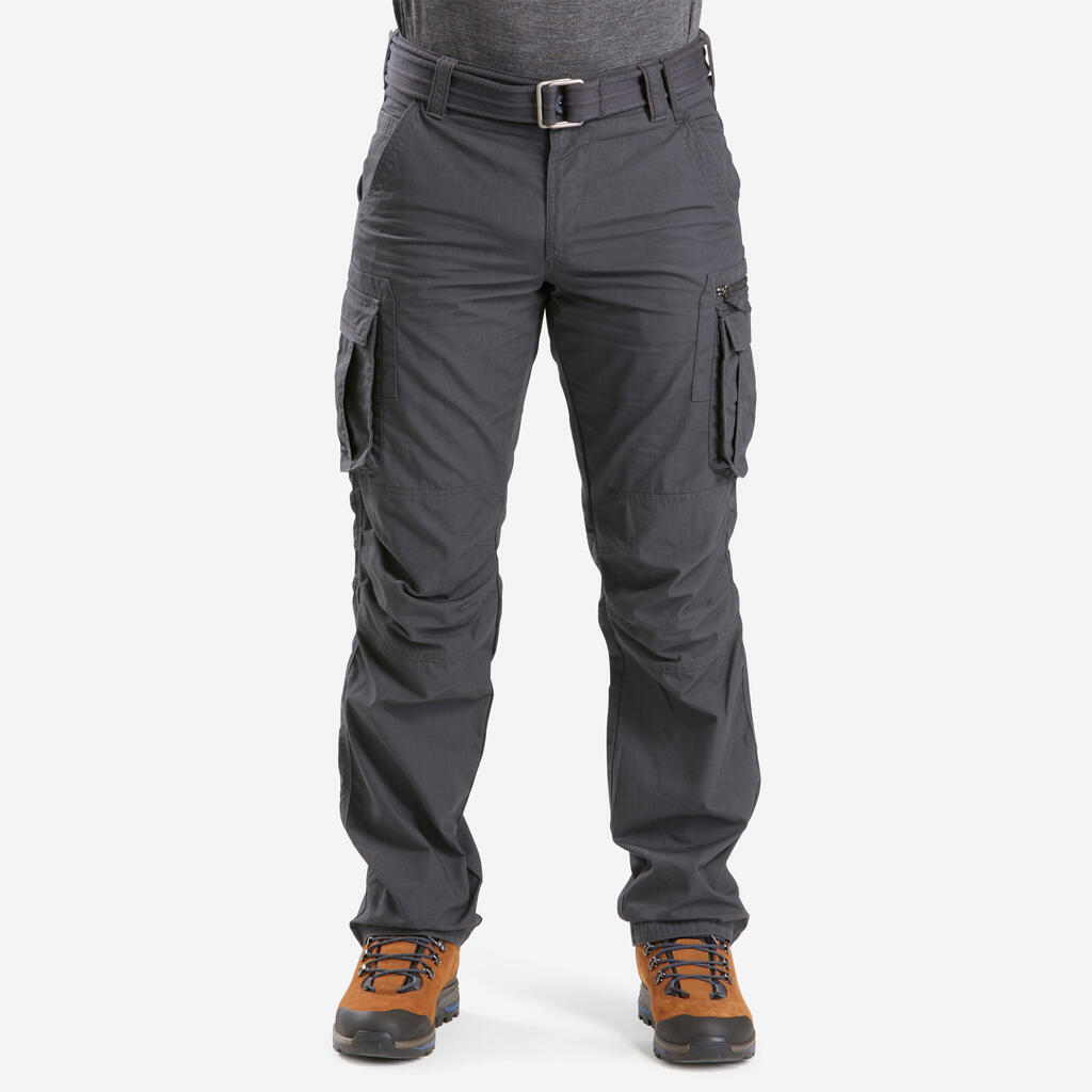 Men's Travel Trekking Cargo Trousers - TRAVEL 500 Grey