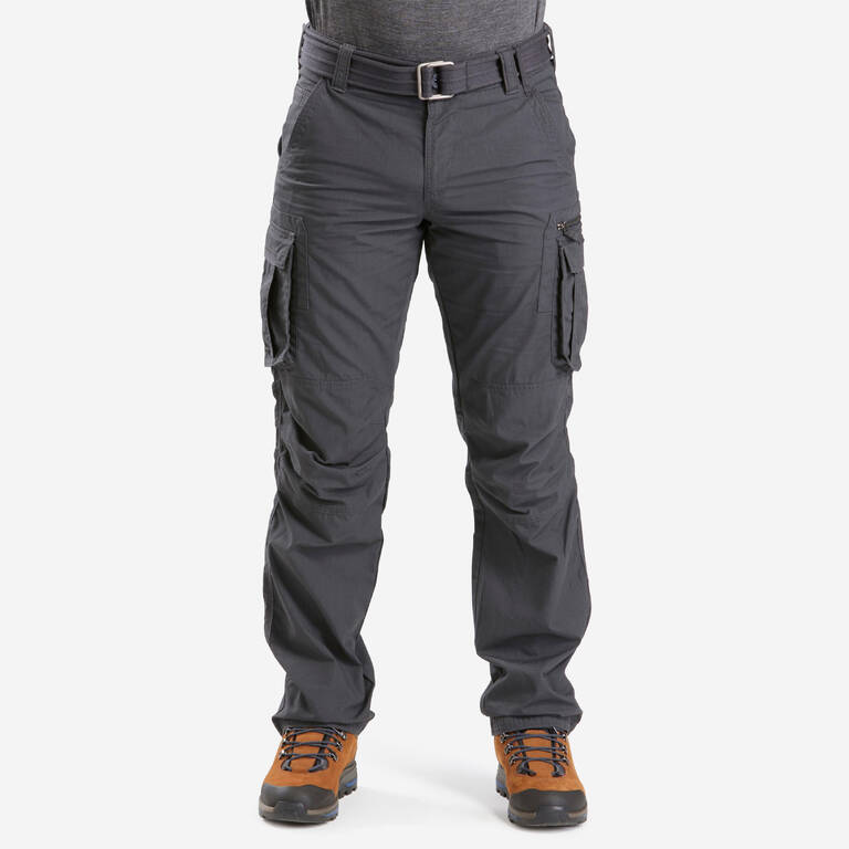 Men's Travel Trekking Cargo Trousers - TRAVEL 100 Grey