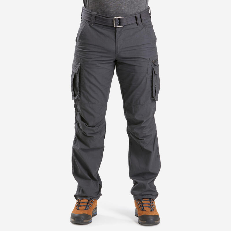 Pantaloni trekking cargo uomo TRAVEL100 con cintura grigi
