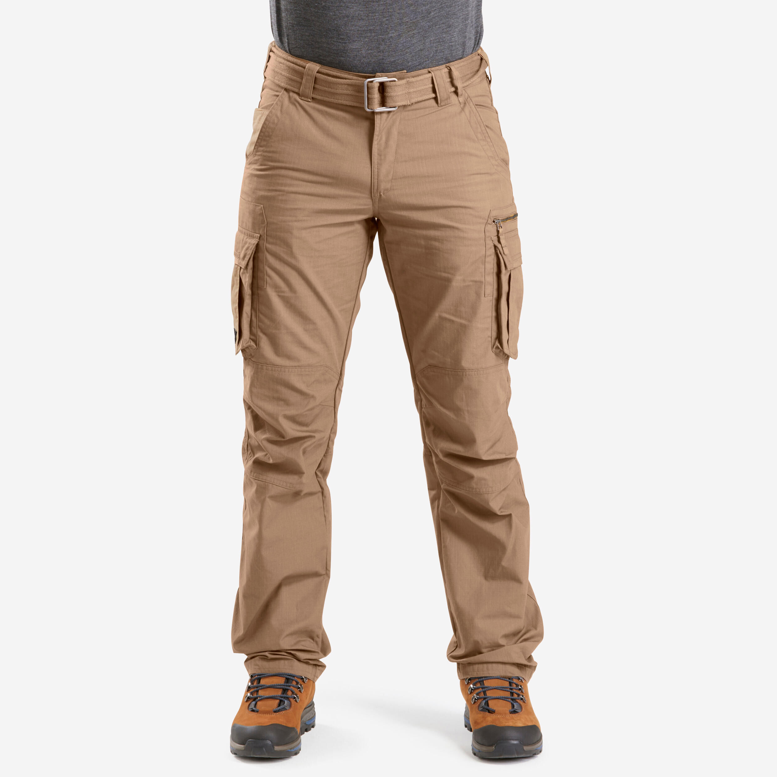 FORCLAZ Men's Travel Trekking Cargo Trousers - TRAVEL 100 Brown