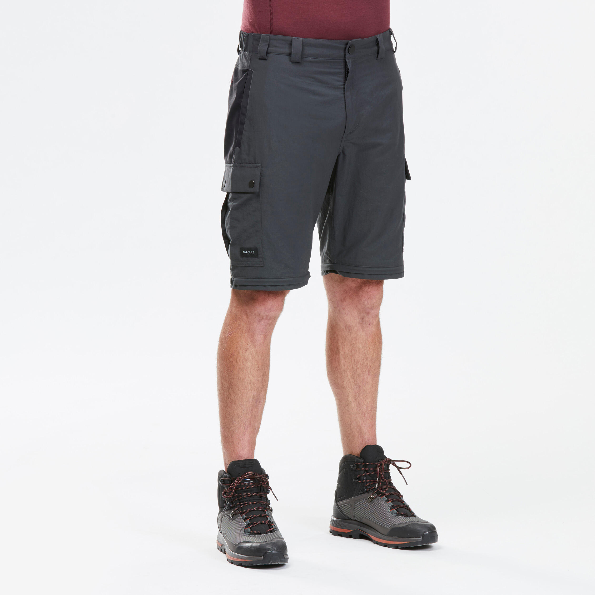 Men’s 2-in-1 Hiking Pants - MT 100 Grey
