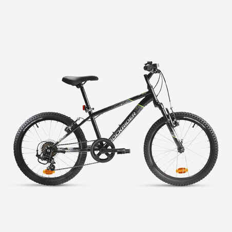 Kids' 20-inch, 6-speed, suspension fork mountain bike, black