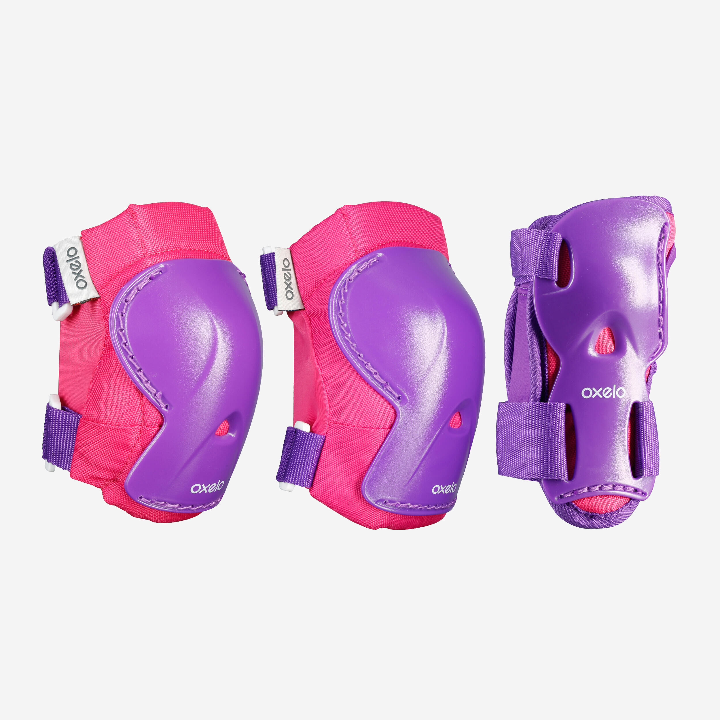 OXELO Kids' 2 x 3-Piece Inline Skating Scooter Skateboard Protective Gear Play - Pink