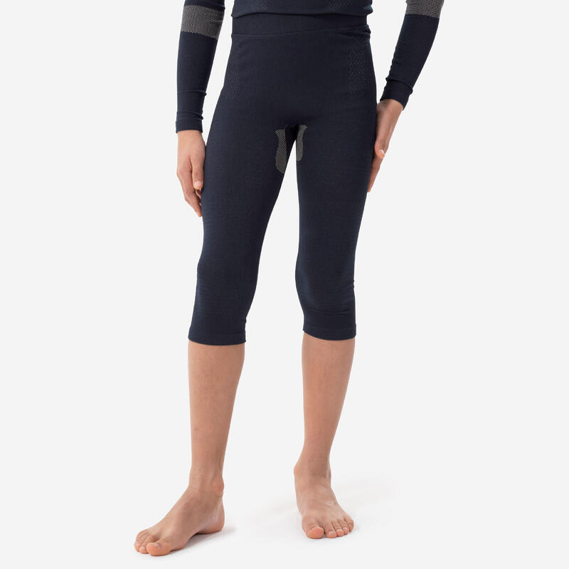 Kinderthermobroek voor skiën BL 500 seamless blauw/zandkleur