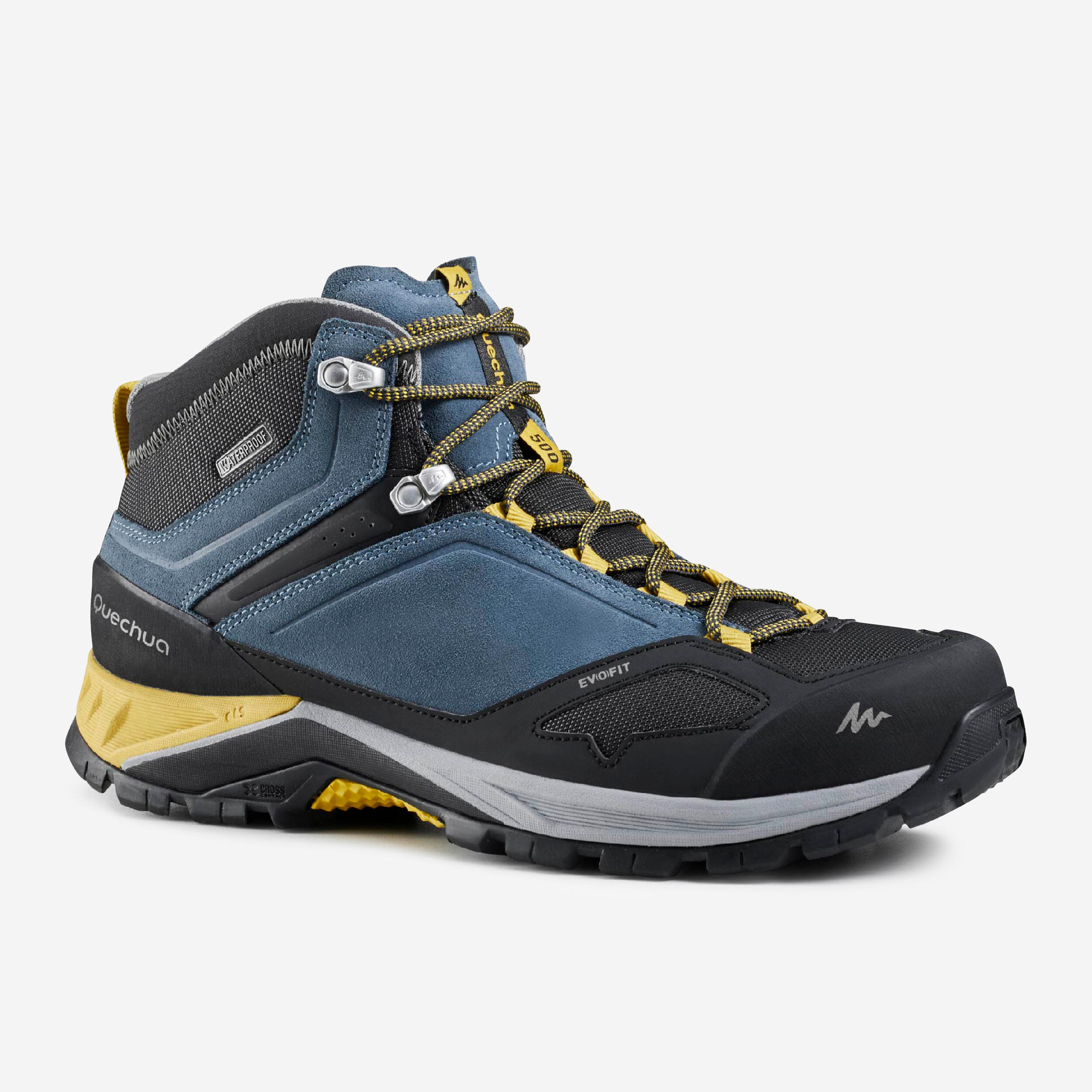 Men's waterproof mountain walking shoes - MH500 Mid - Blue/Yellow 1/4