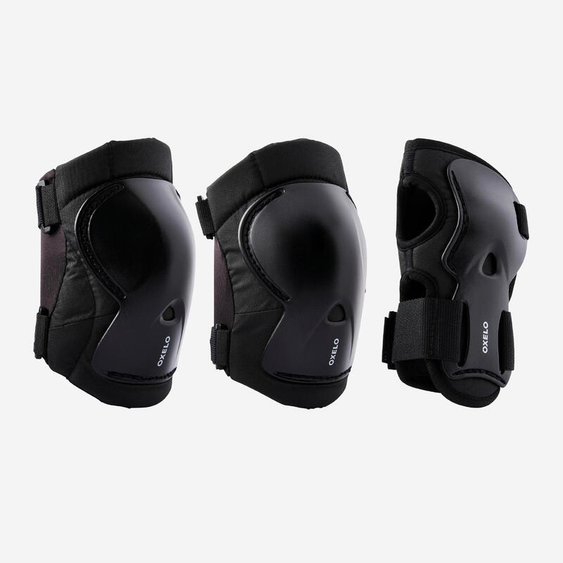 Set 3x2 protections roller trottinette skate enfant PLAY noir