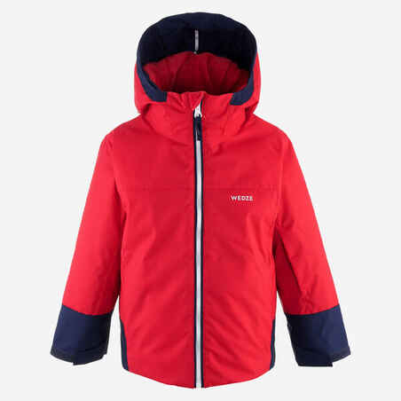 KIDS' WARM AND WATERPROOF SKI JACKET 500 PULL'N FIT RED / NAVY