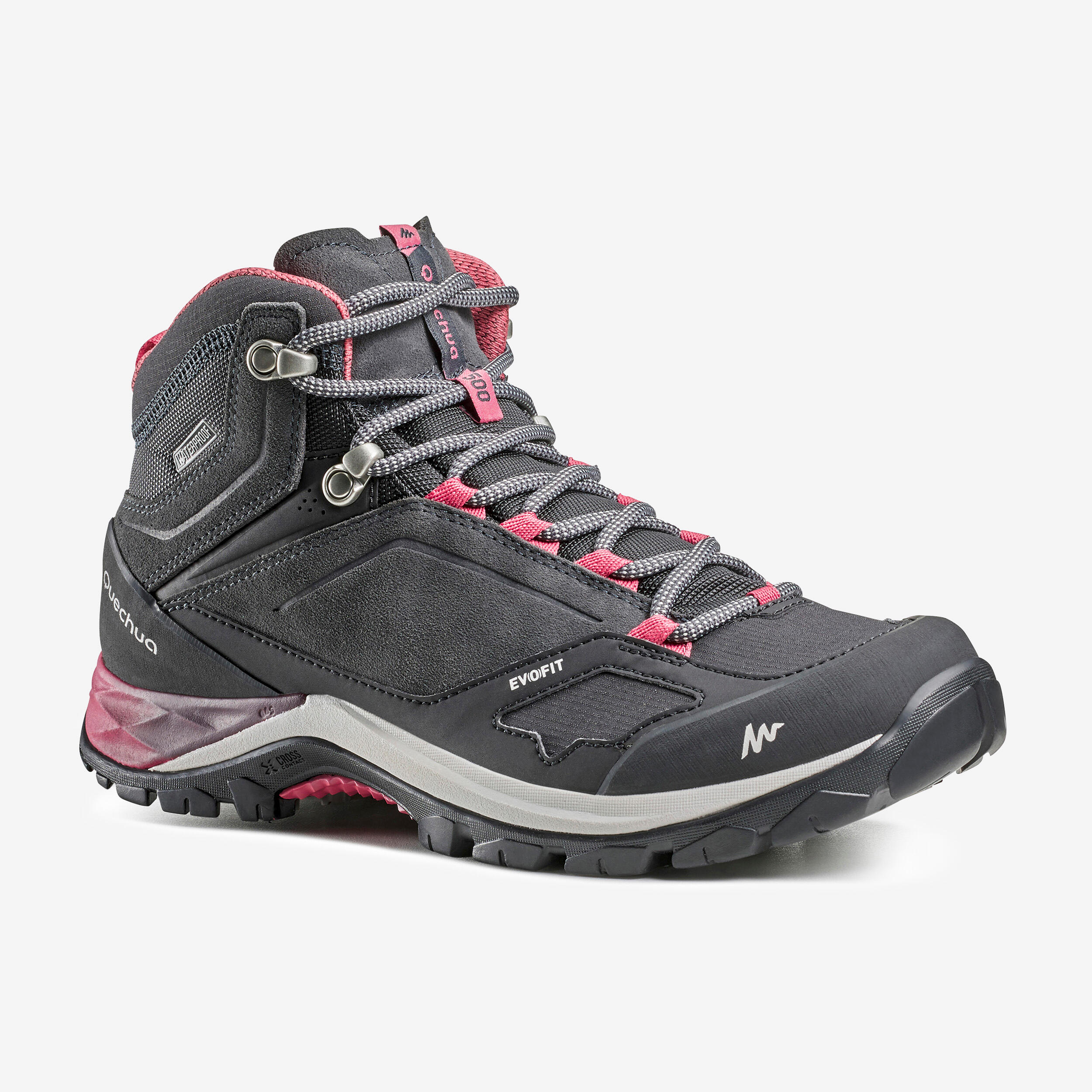 QUECHUA BOTIN SENDERISMO MUJER IMPERMEABLES MH500 GRIS ROSADO Ofertitas