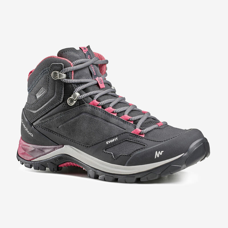 Chaussures imperméables de randonnée montagne - MH500 Mid Gris/Rose - Femme