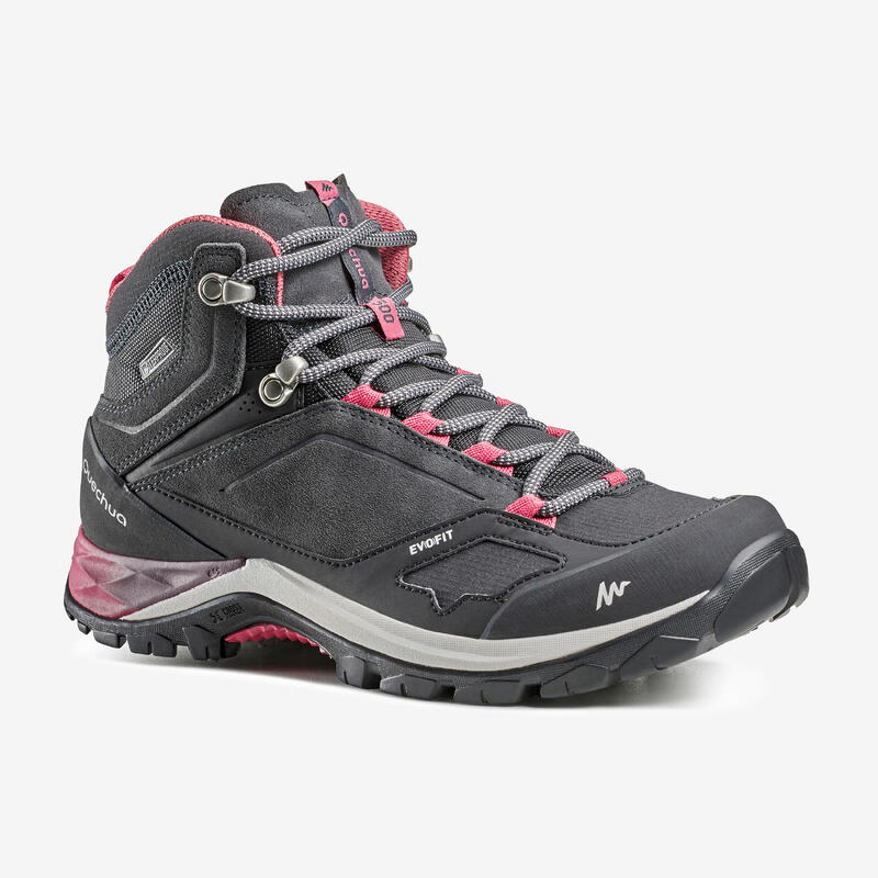 Wanderschuhe Damen halbhoch wasserdicht Bergwandern - MH500 grau/rosa