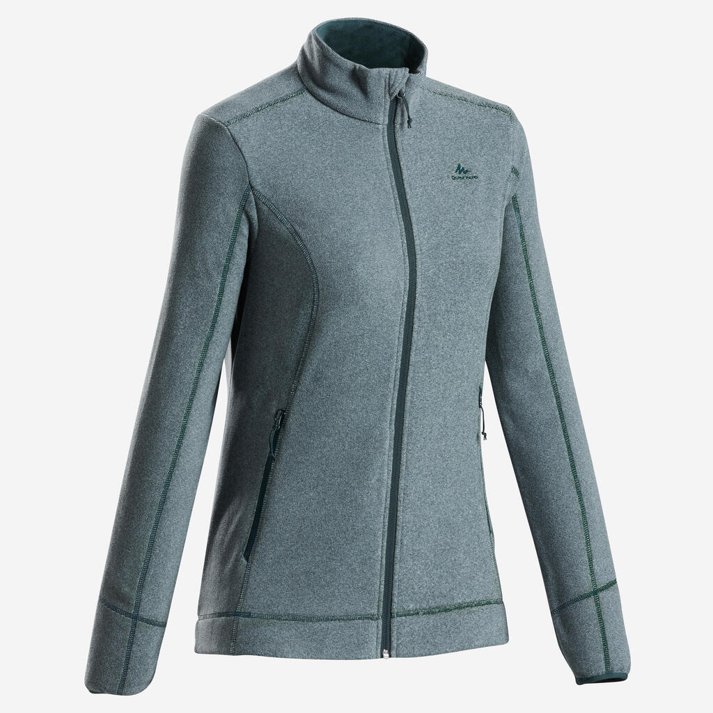 Women’s mountain hiking fleece jacket, MH100 Full Zip - Green