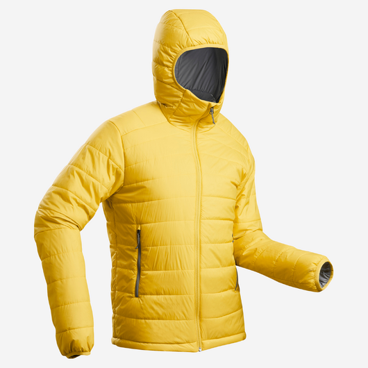 Doudoune de trek synthétique à capuche homme, MT100 - 5°C jaune