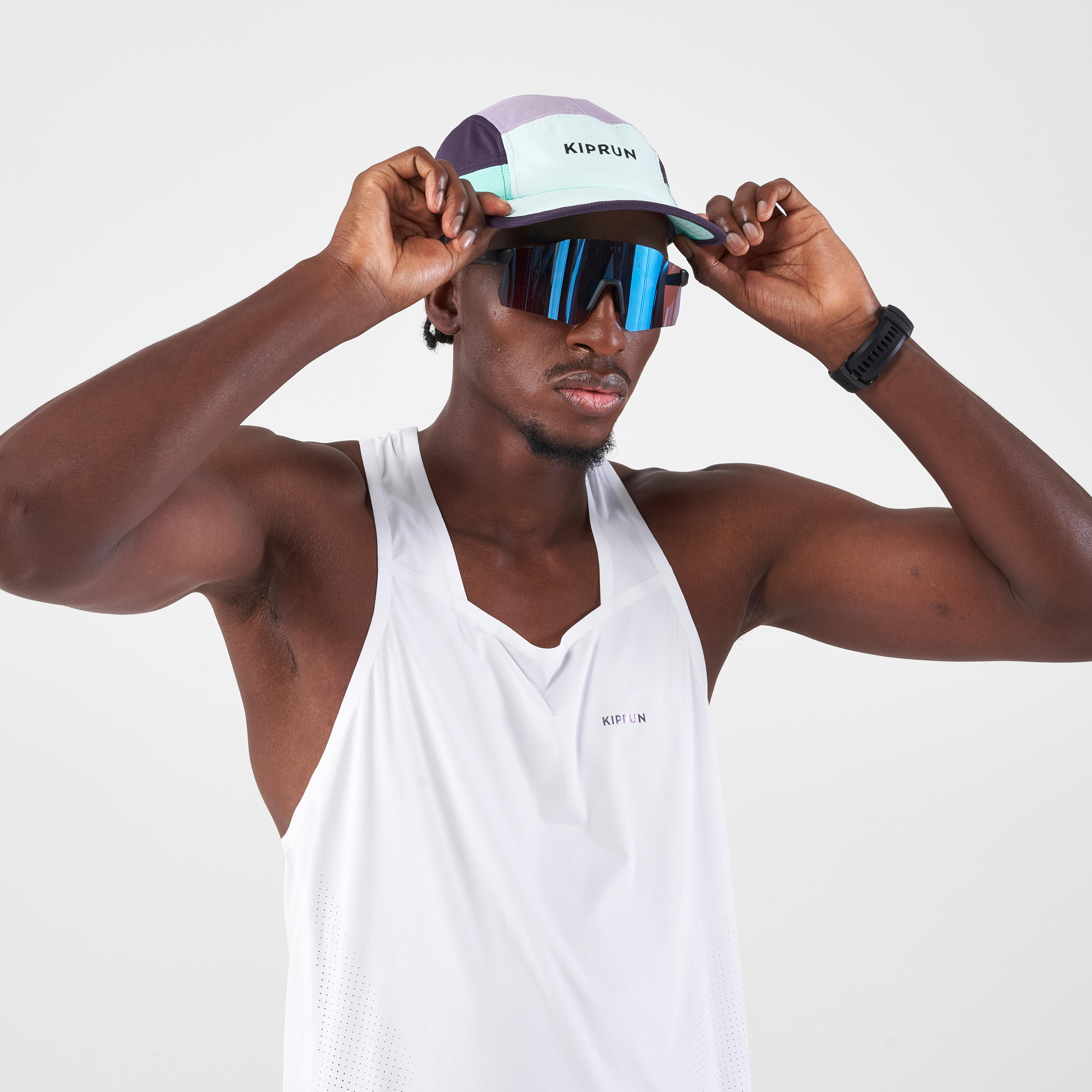 Unisex Running Cap - Kiprun 5 Panels Turquoise Purple