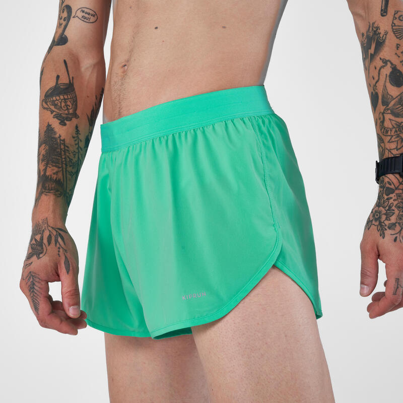 Pantalón corto running Hombre - KIPRUN Run 500 Confort Split Verde menta