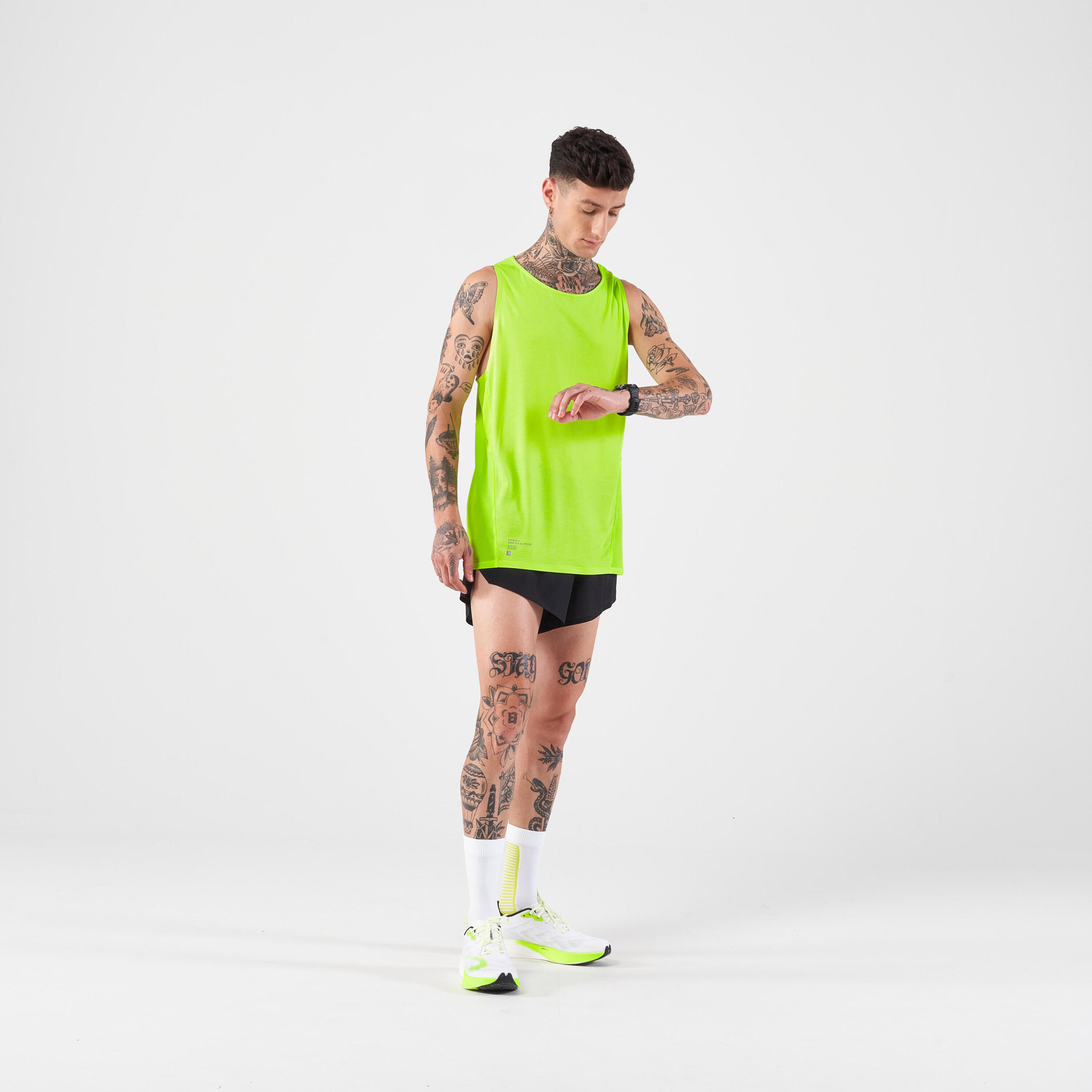 M Running Tank Top Light - KIPRUN Run Acid Yellow 3/8