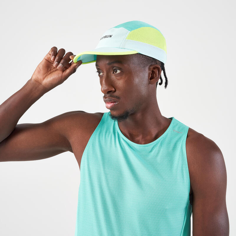 Casquette running Homme Femme - KIPRUN 5 panneaux turquoise jaune