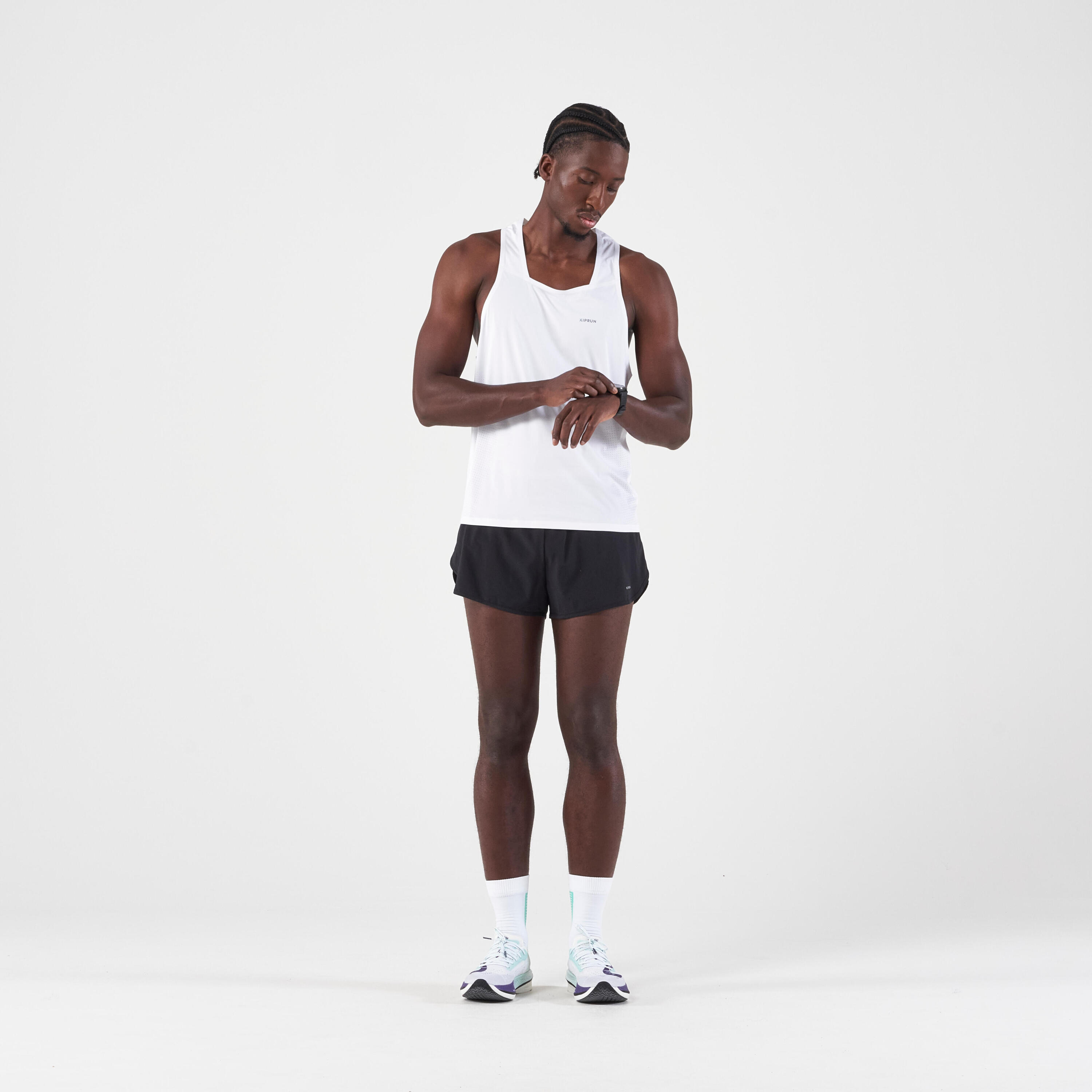 Men's KIPRUN Run 500 Comfort Split Running Shorts - Black 3/4