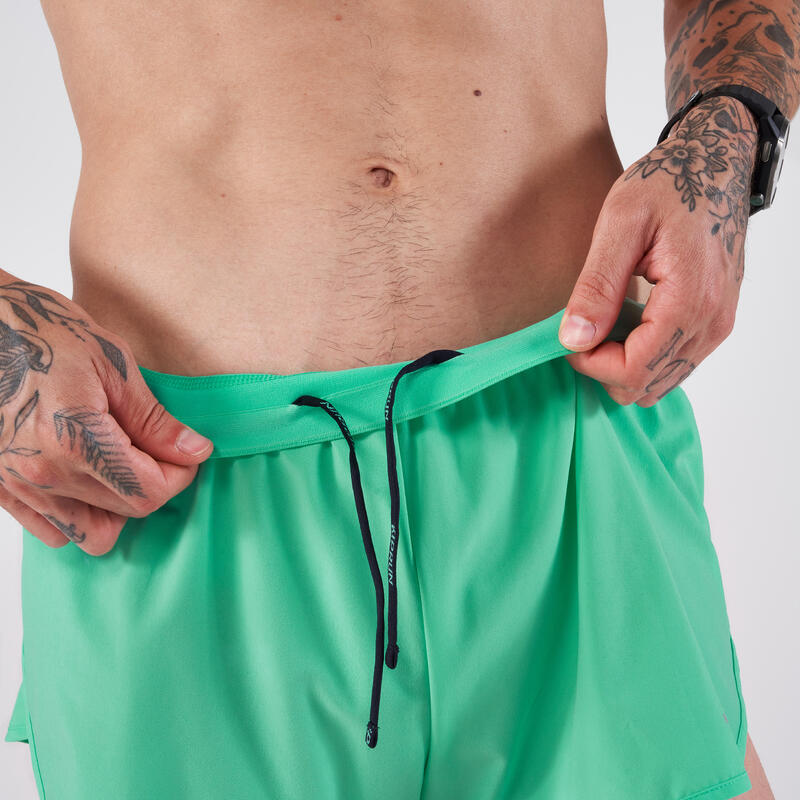 Pantalón corto running Hombre - KIPRUN Run 500 Confort Split Verde menta