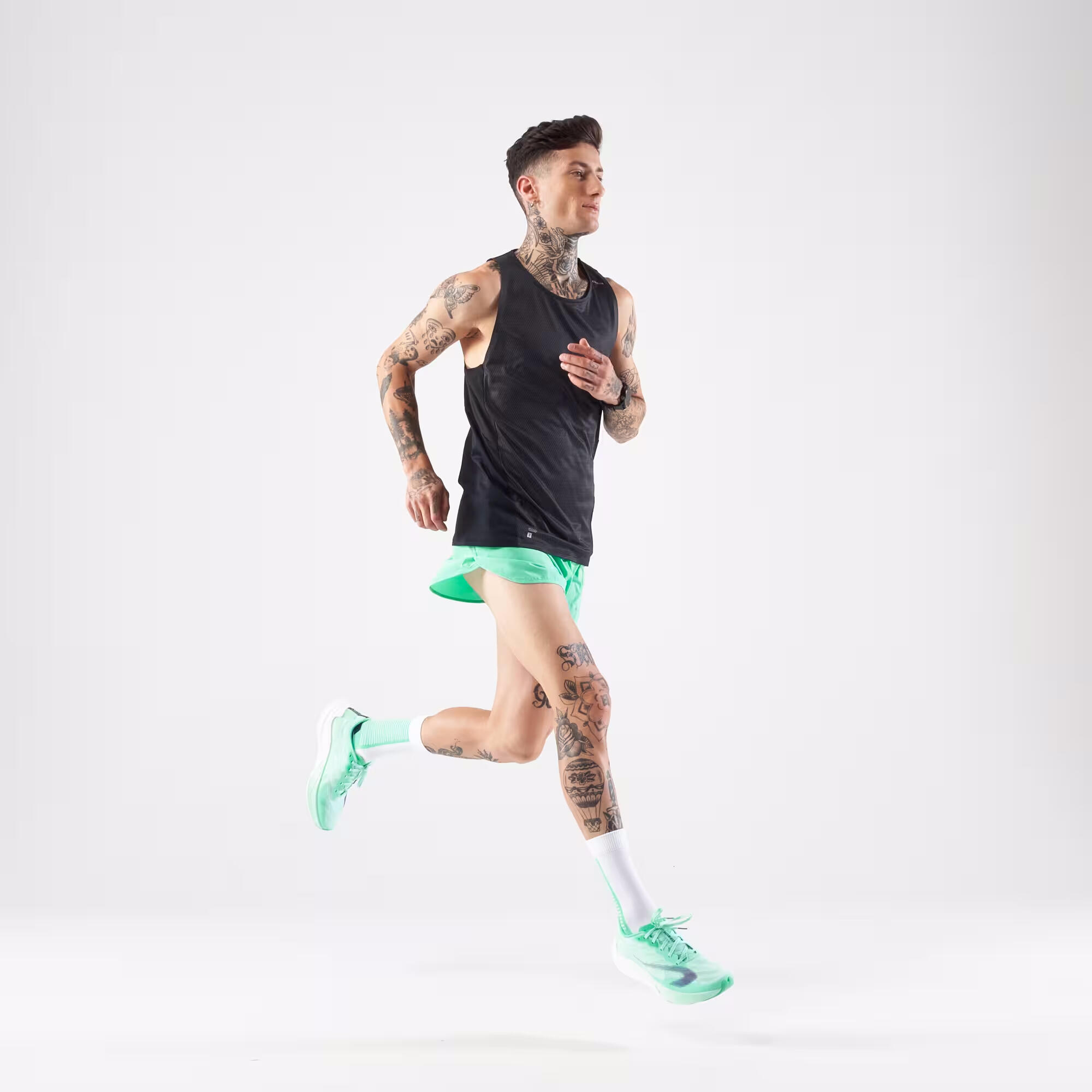 Men's KIPRUN Run 500 Comfort Split Running Shorts - Mint Green 2/7
