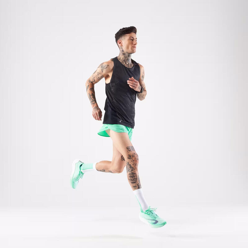 Șort alergare KIPRUN Run 500 Split Verde Bărbați