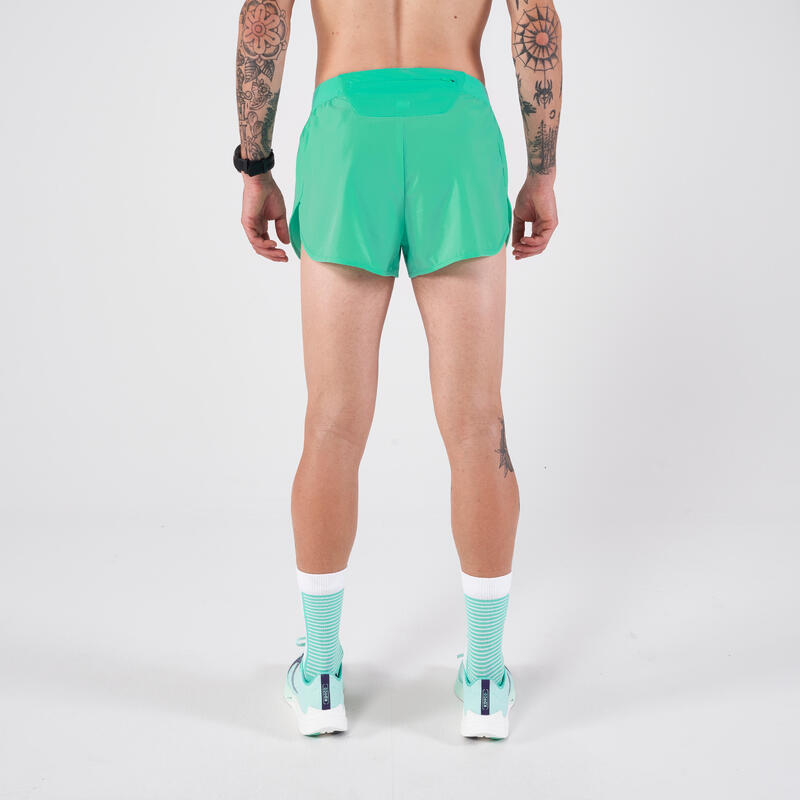 Short de running Homme - KIPRUN Run 500 Confort Split Vert menthe