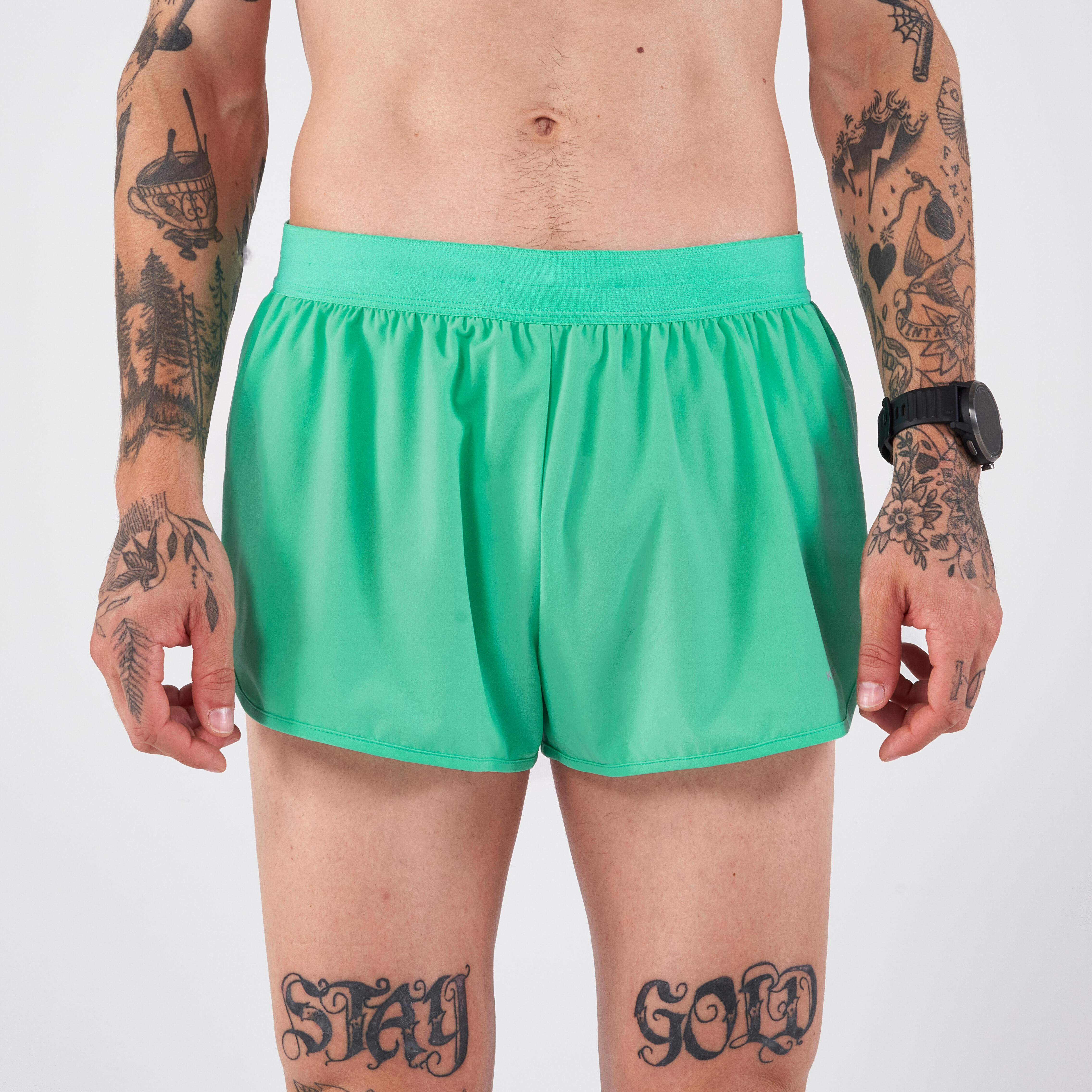 Uomo  KIPRUN Pantaloncini da corsa - Run 500 Confort Split Verde menta