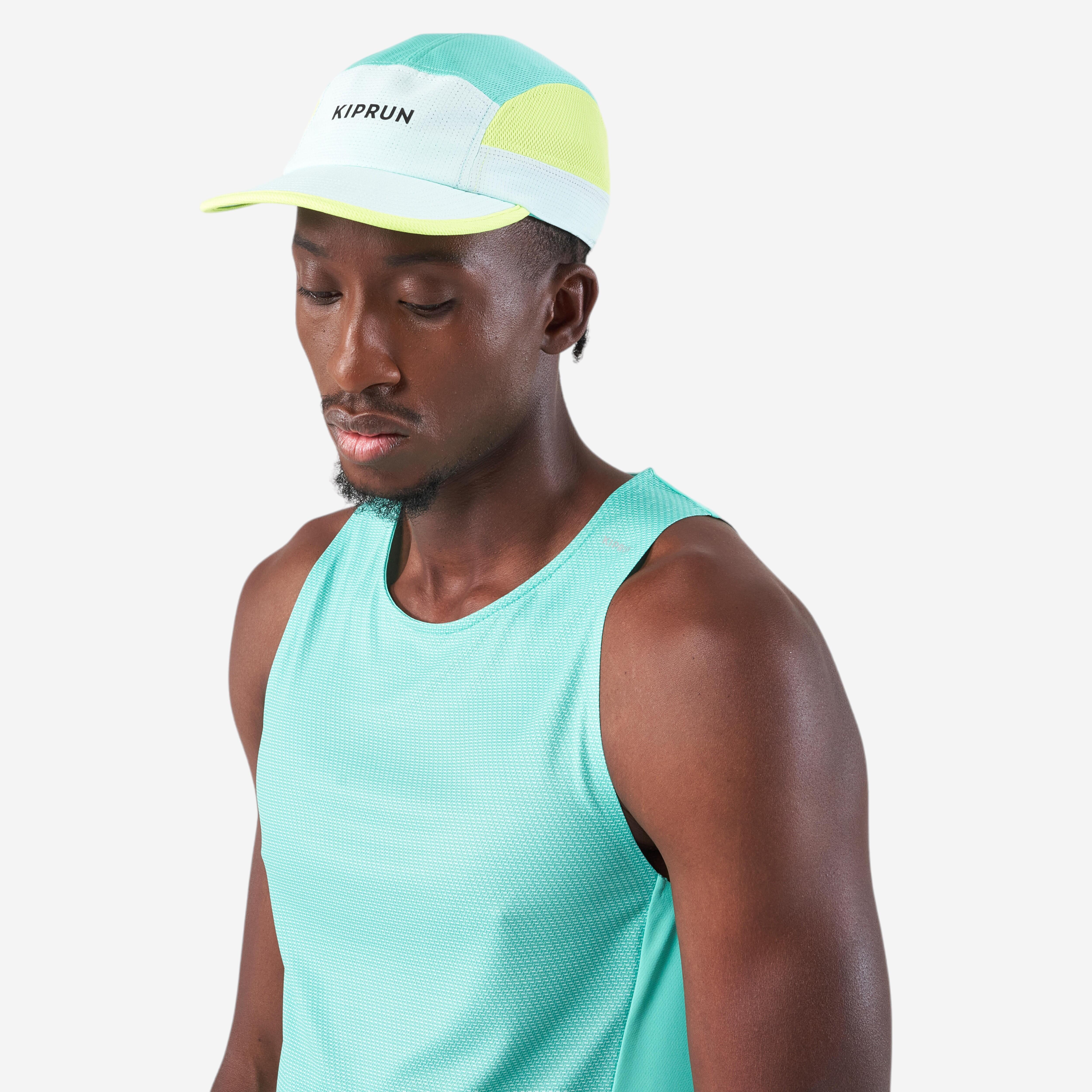 Men's and women's running cap - KIPRUN 5 panels turquoise yellow