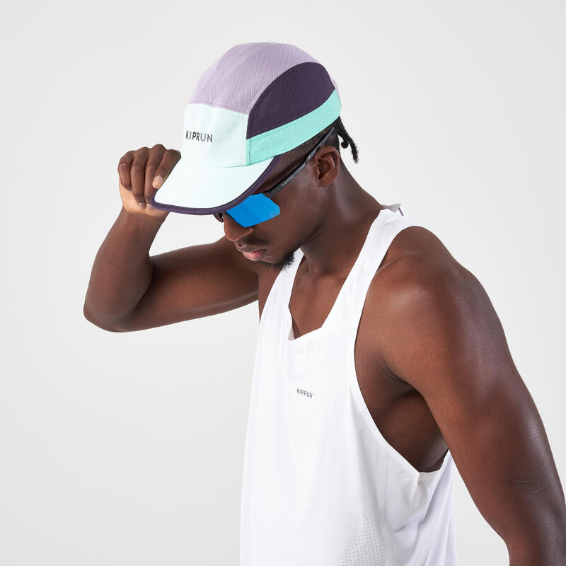 Casquette running homme femme - kiprun 5 panneaux turquoise violet
