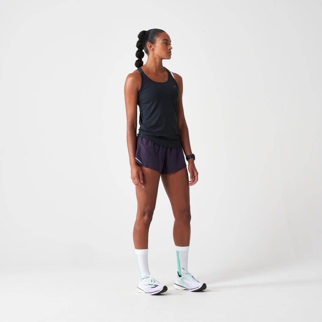 Débardeur running sans couture femme - kiprun run 500 confort  noir gris foncé