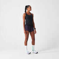 גופיית ריצה לנשים ללא תפרים דגם KIPRUN Run 500 Comfort - שחור / אפור כהה
