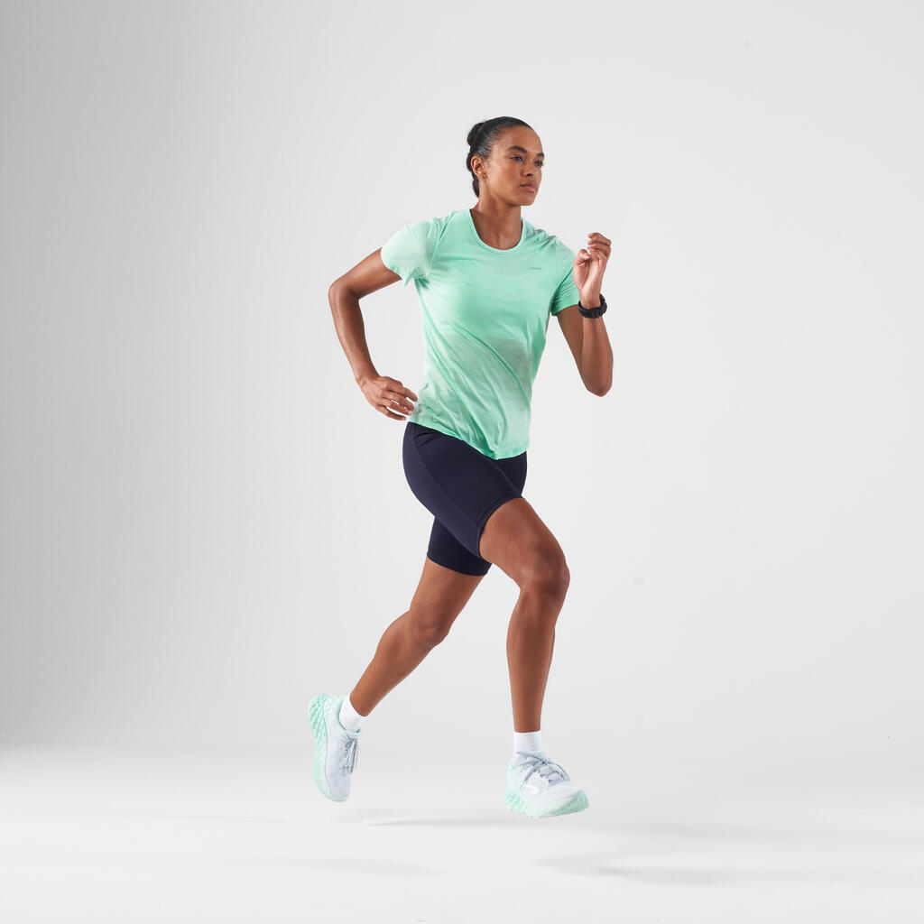 Short cycliste running femme - kiprun run 500 confort bleu marine