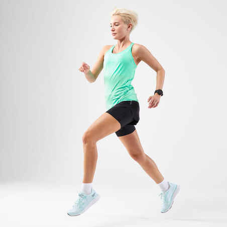 KIPRUN Run 500 women's running tank top with built-in bra - green