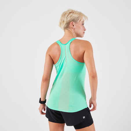KIPRUN Run 500 women's running tank top with built-in bra - green