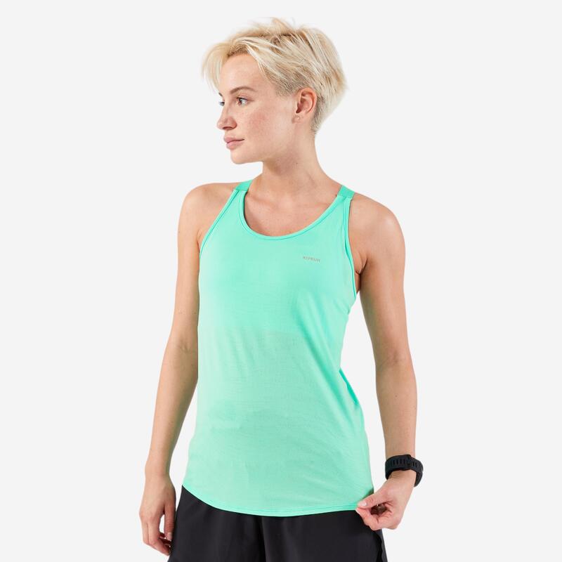 Lauf-Tanktop Damen mit integriertem Bustier - Run 500 Comfort grün