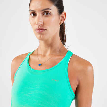 Moteriški besiūliai bėgimo marškinėliai be rankovių „Kiprun 500 Comfort“, žali