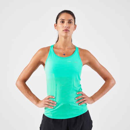 Zelena ženska tekaška majica brez rokavov KIPRUN RUN 500