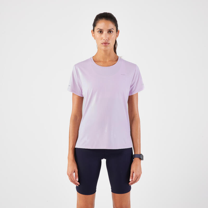 女款透氣跑步 T 恤 Kiprun Run－淡紫色