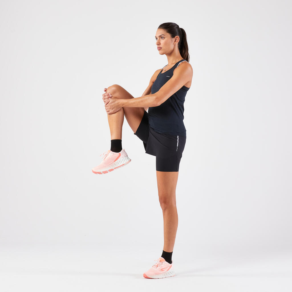 Débardeur running sans couture femme - kiprun run 500 confort  noir gris foncé