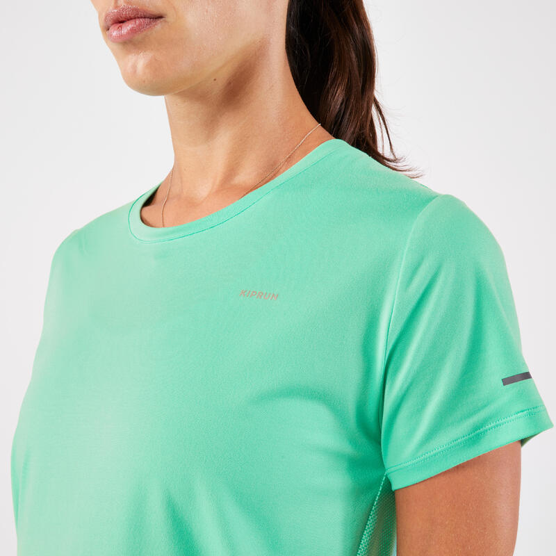 T-Shirt de Corrida Respirável Mulher Kiprun Run 500 Dry Verde