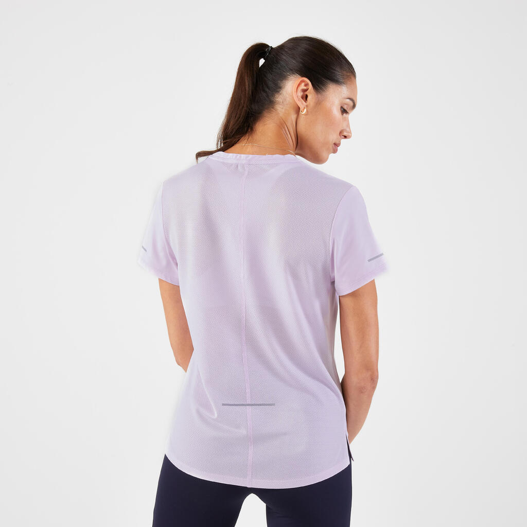 POLERA RUNNING TRANSPIRABLE MUJER KIPRUN RUN 500 DRY AZUL OSCURO